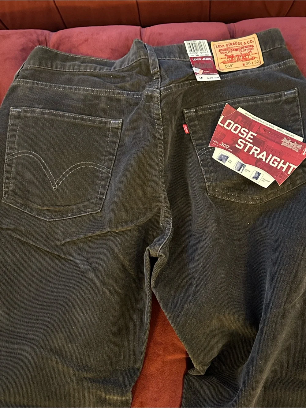 Levi's Lot 3pr of Loose/Straight Cords in LtGray, Brown, and DkGray W36L32&34
